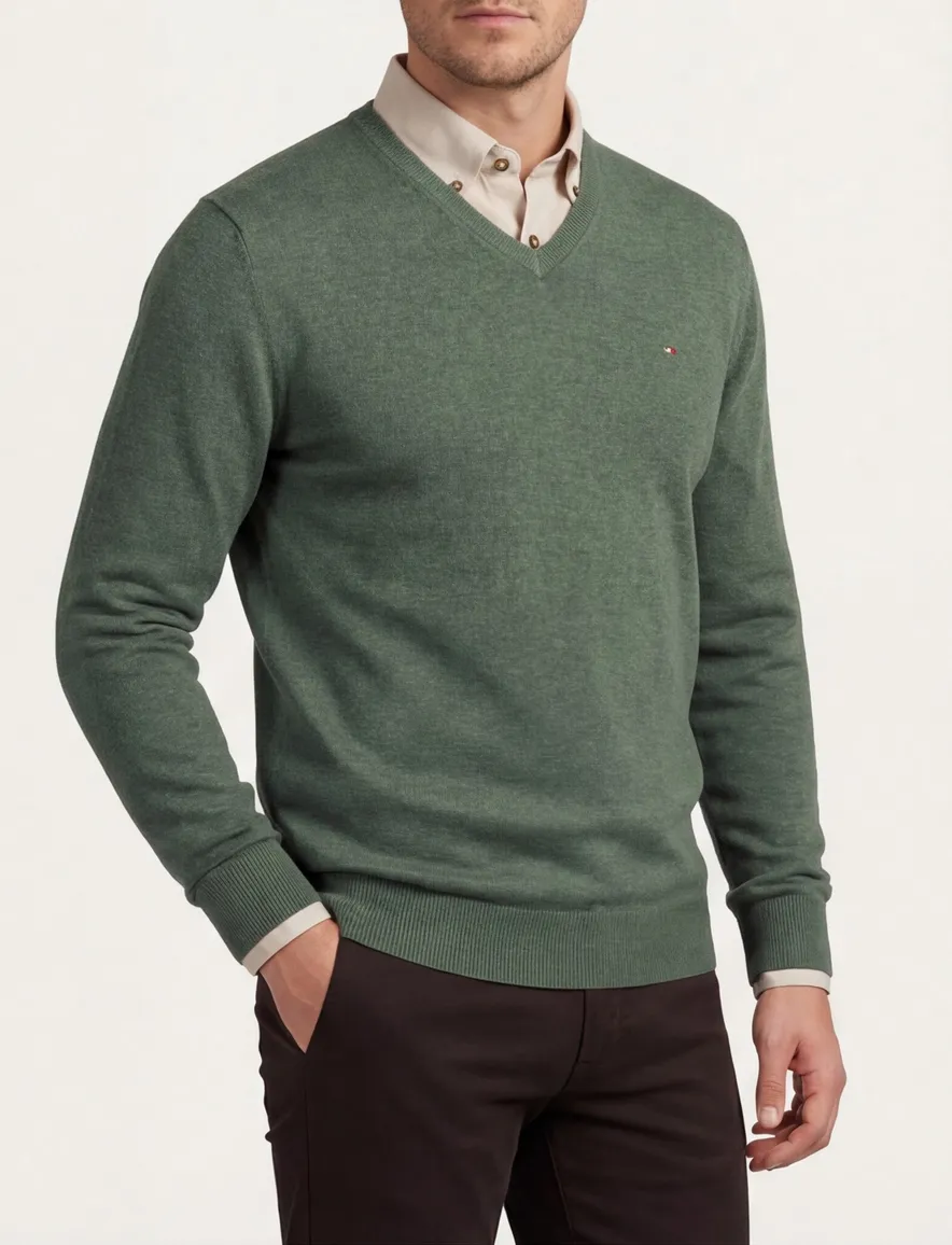 Portofino trui v-hals effen groen normale fit