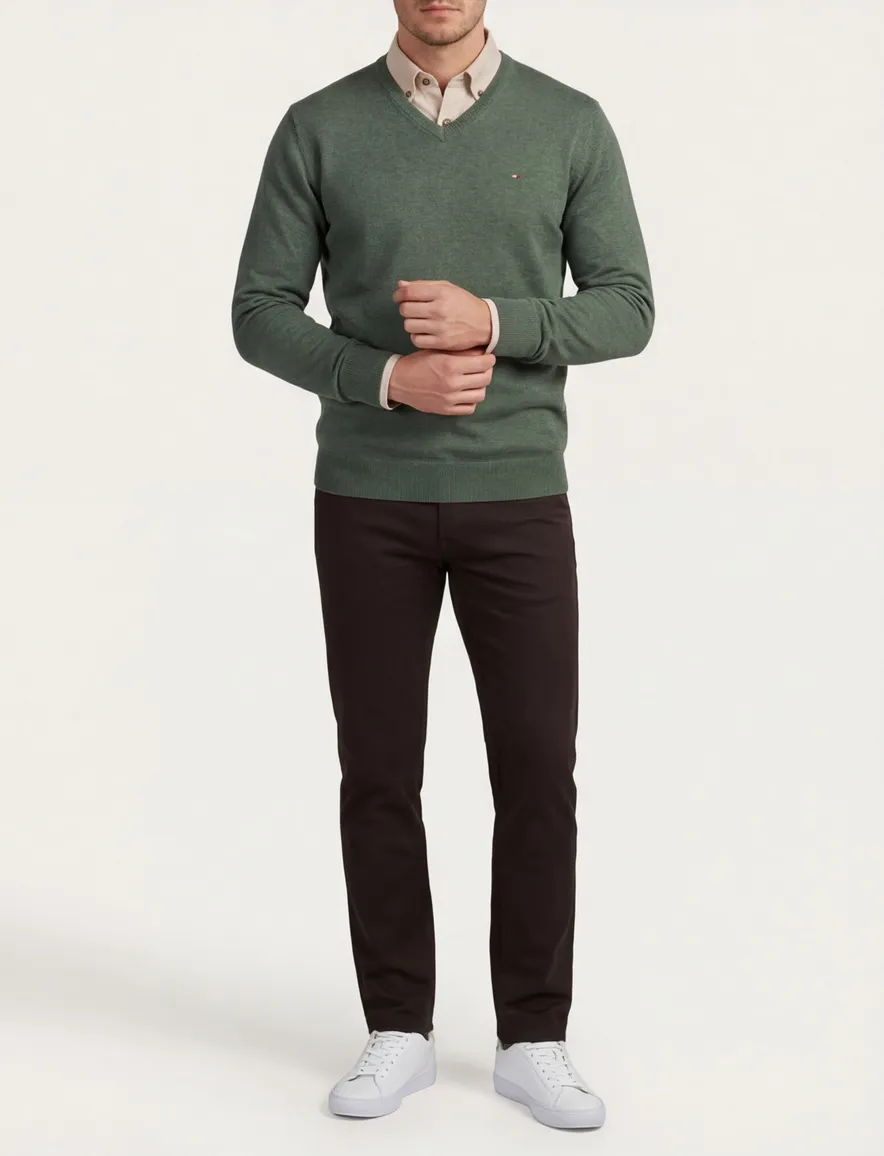 Portofino trui v-hals effen groen normale fit