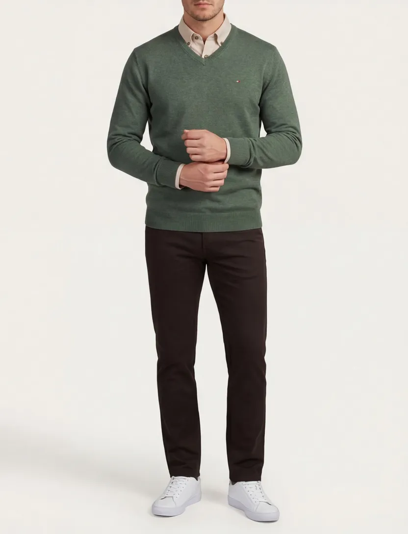 trui Portofino v-hals effen groen normale fit