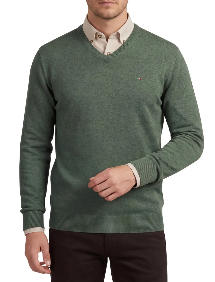 Portofino trui v-hals effen groen normale fit