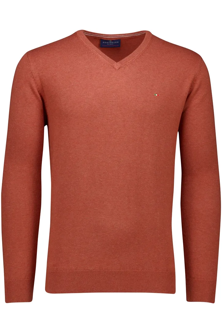 trui Portofino v-hals effen oranje katoenen normale fit