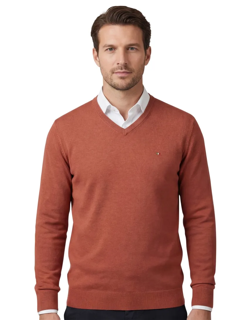 trui Portofino v-hals effen oranje katoenen normale fit