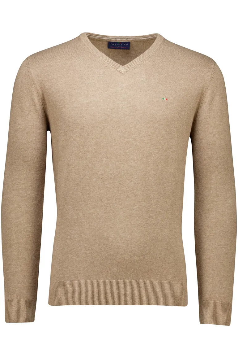 Portofino trui Vince v-hals gemeleerd beige normale fit