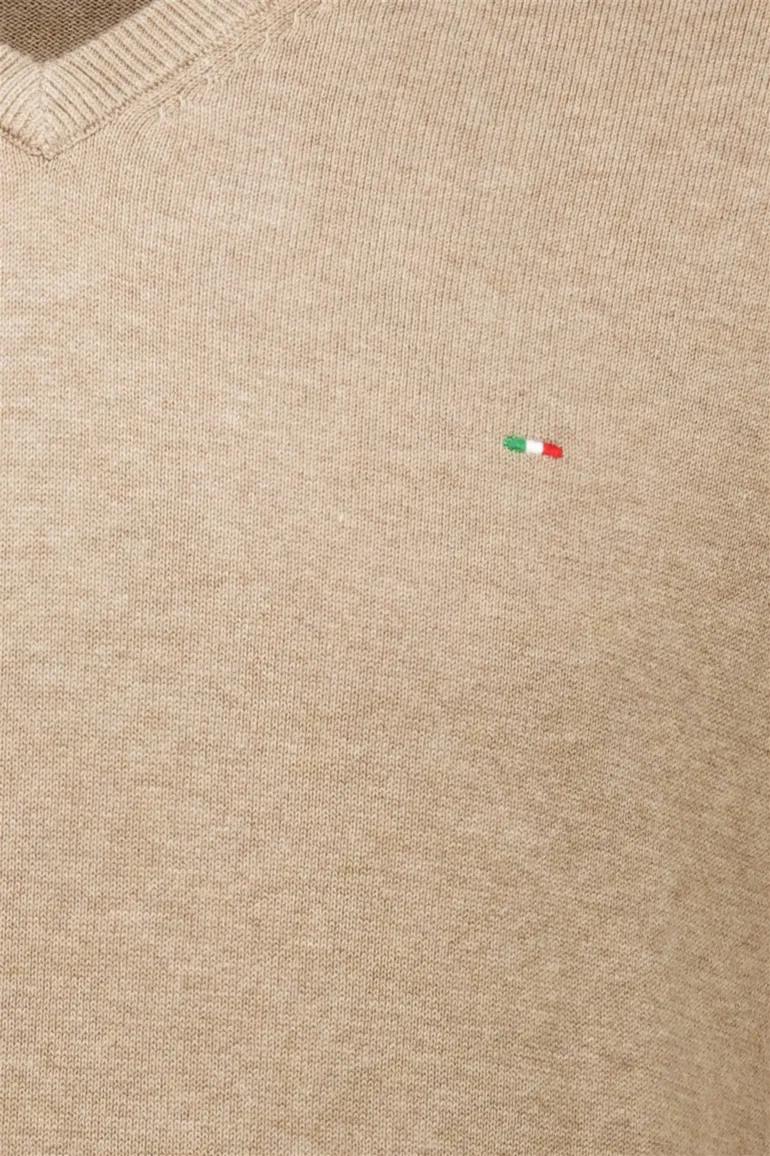 Portofino trui Vince v-hals gemeleerd beige normale fit