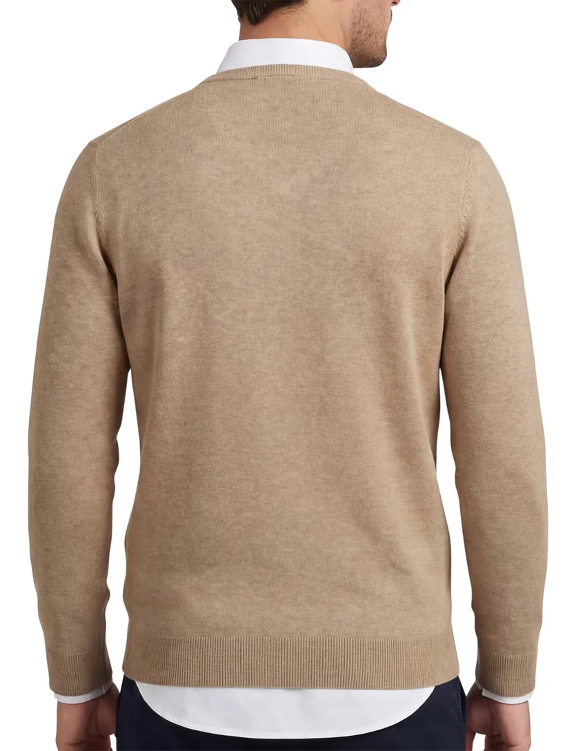trui Portofino v-hals gemeleerd beige katoen