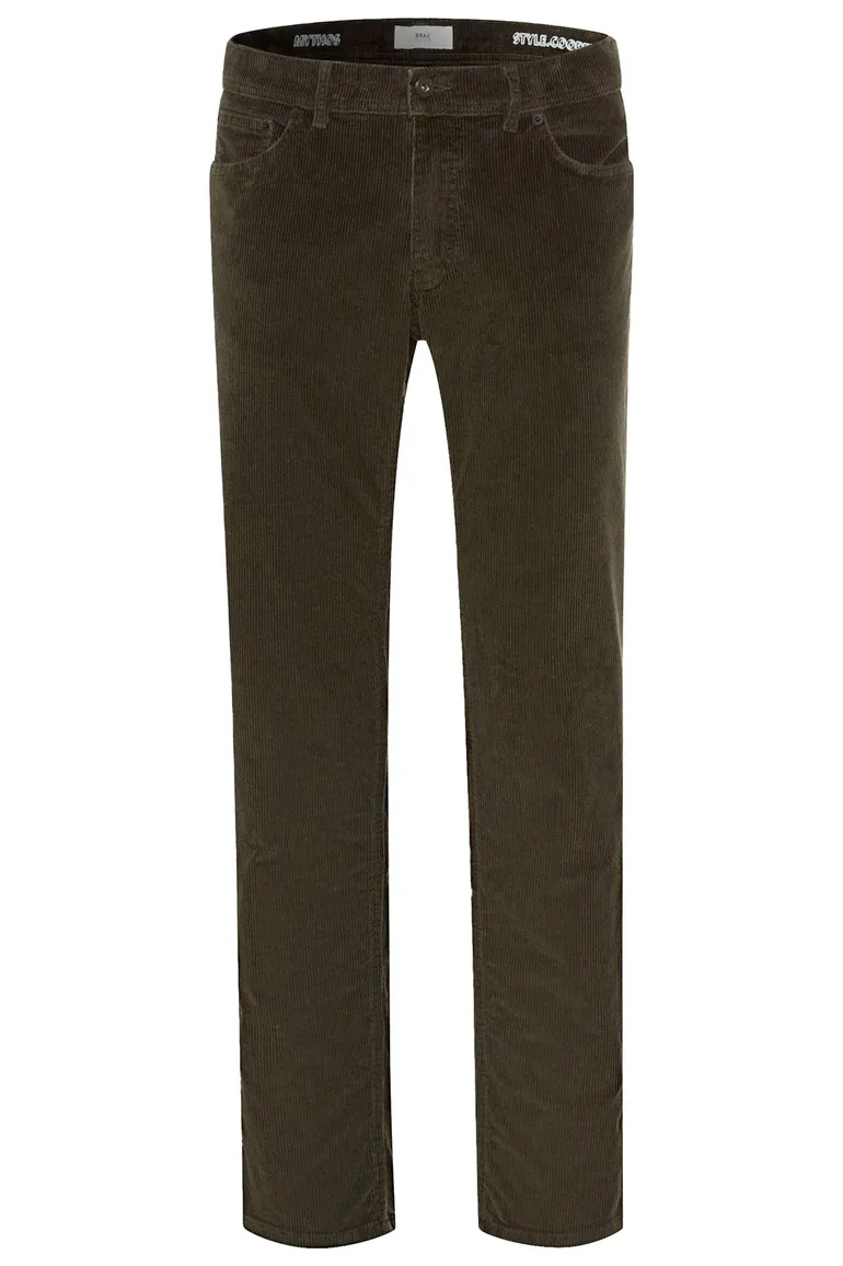 Brax broek 5-pocket ribstof olijfgroen katoen