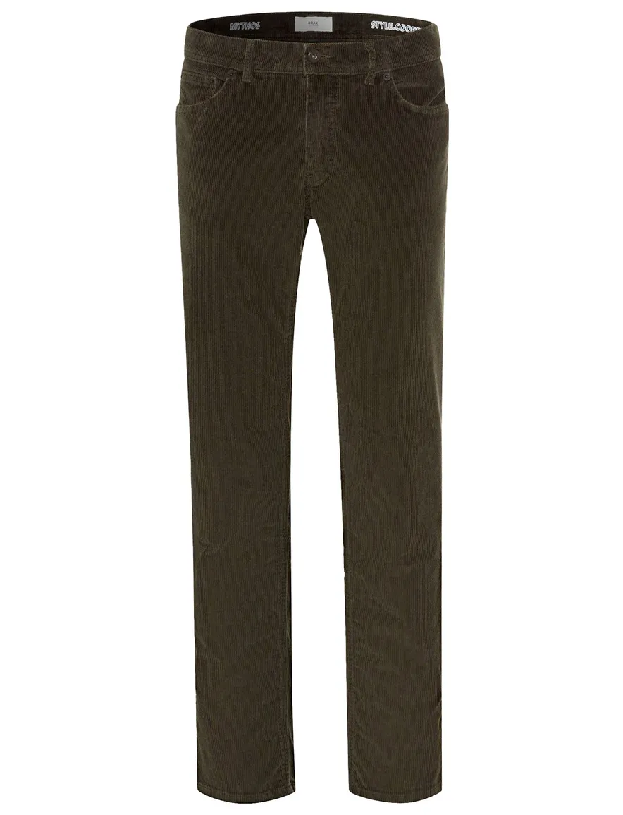 Brax broek 5-pocket ribstof olijfgroen katoen