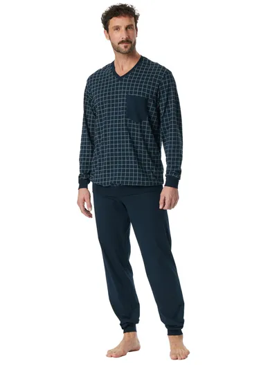 Schiesser Schiesser pyjama navy geruit