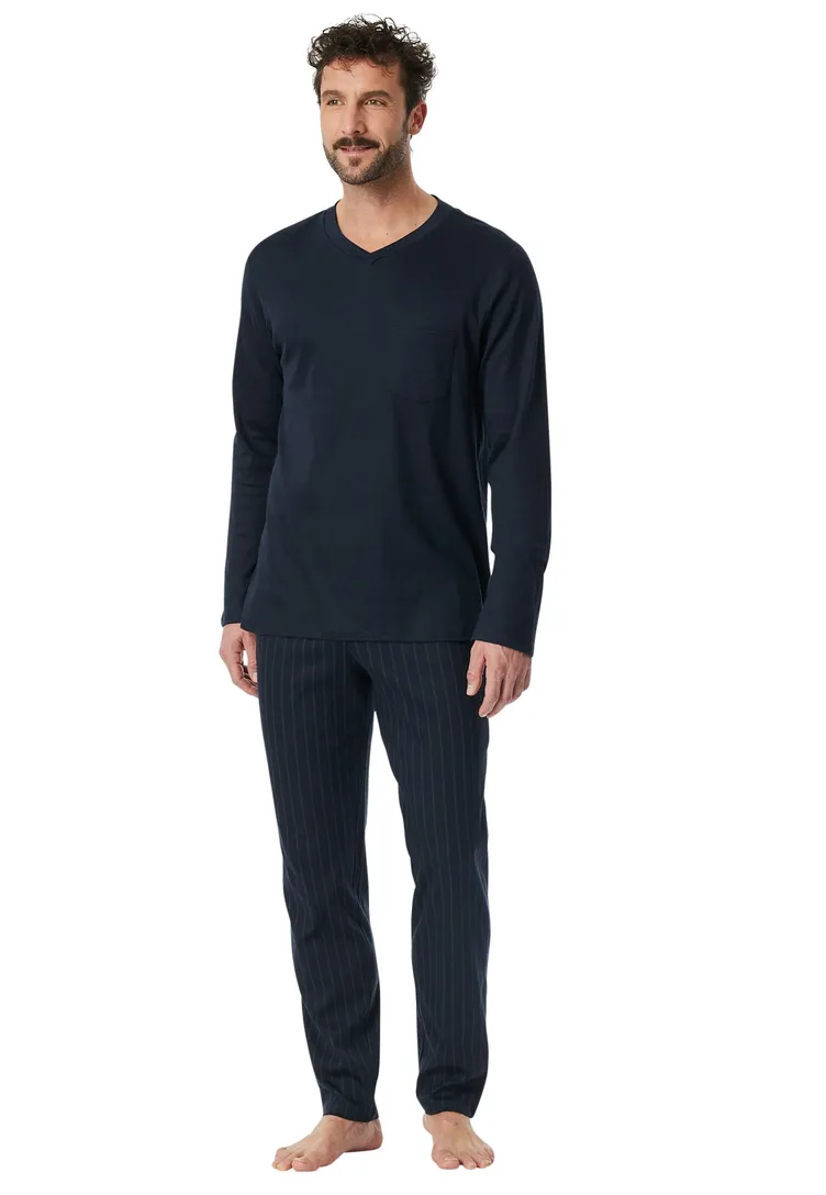 Pyjama Schiesser donkerblauw effen