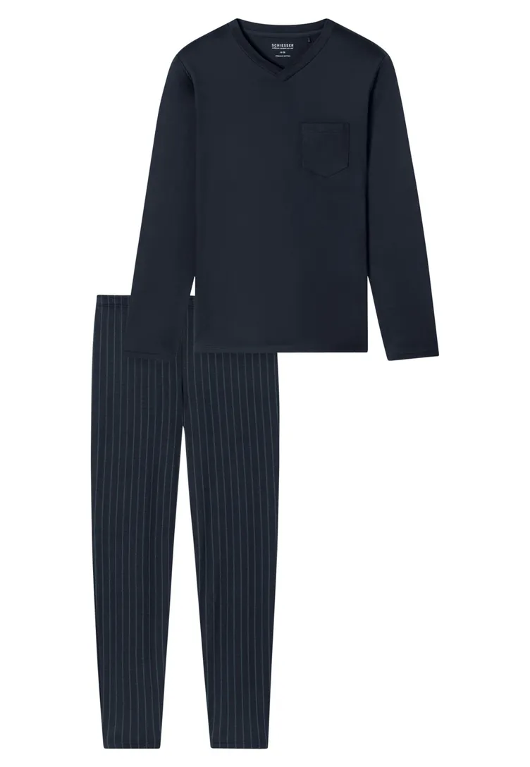 Pyjama Schiesser donkerblauw effen