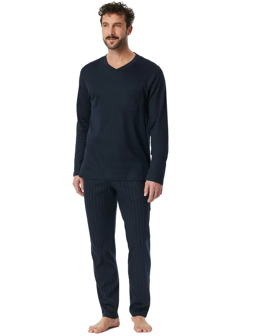 Pyjama Schiesser donkerblauw effen