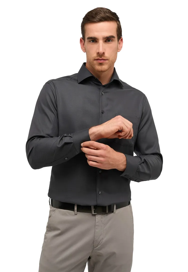 Overhemd Eterna Modern Fit antraciet met borstzak