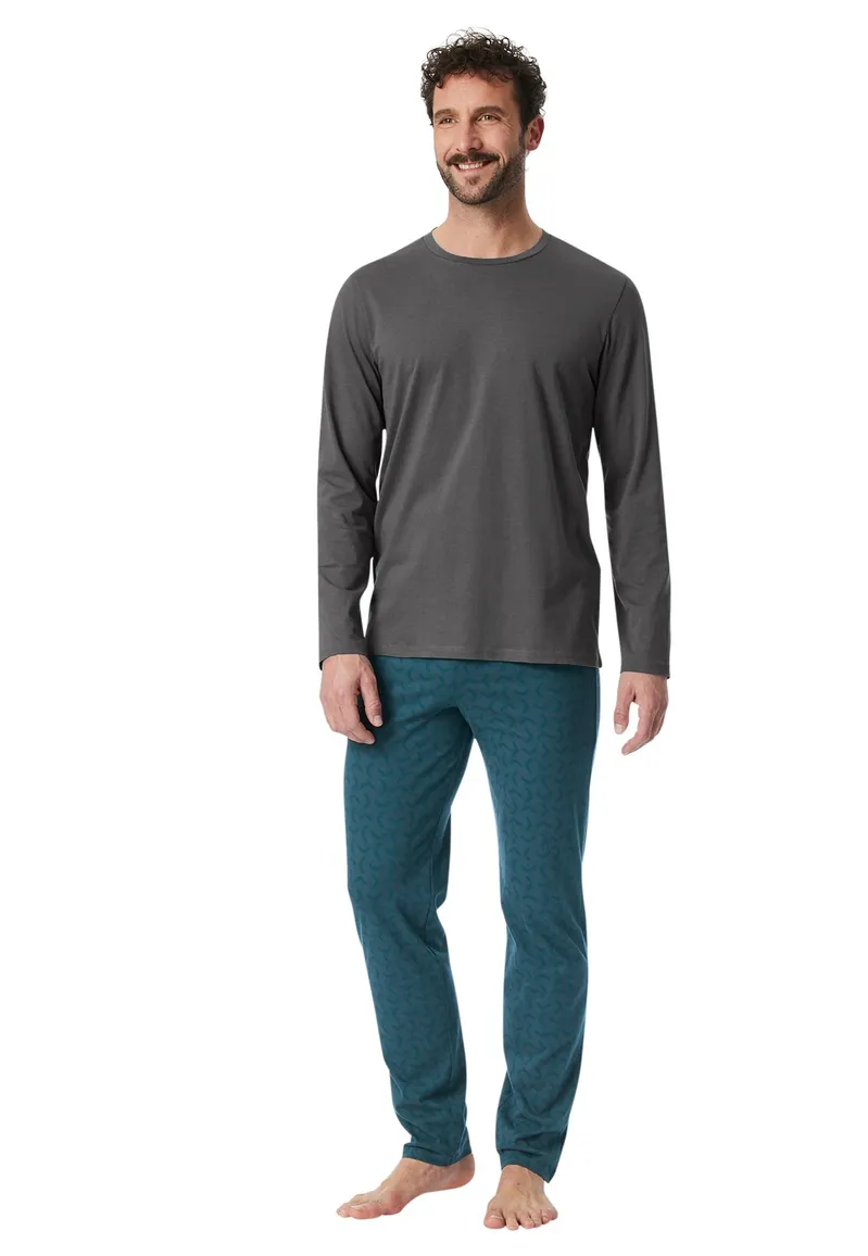 Schiesser pyjama antraciet blauw met print