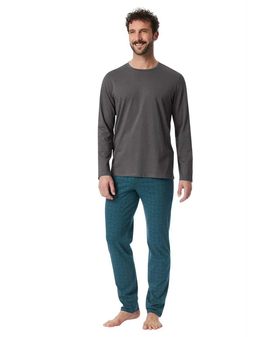 Schiesser pyjama antraciet blauw met print