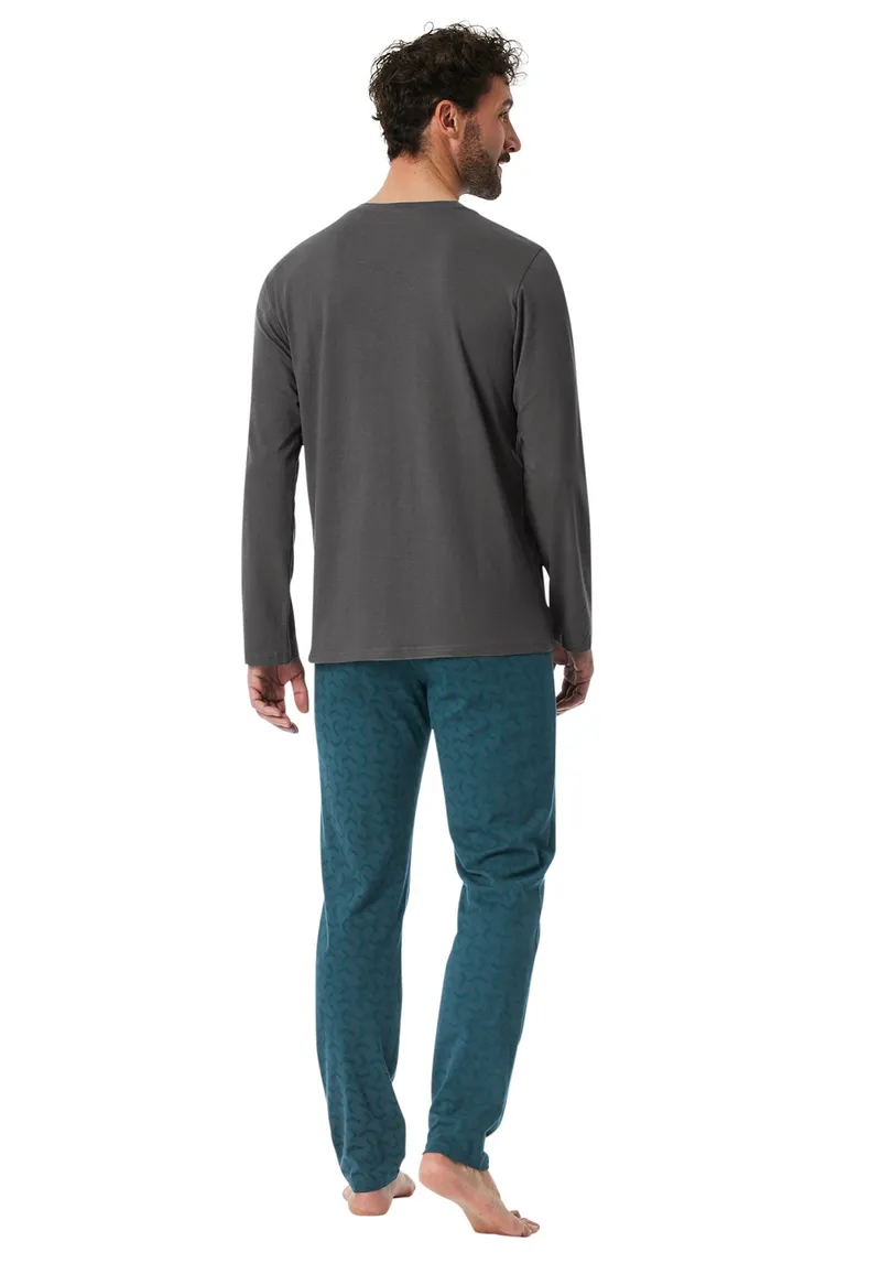 Schiesser pyjama antraciet blauw met print