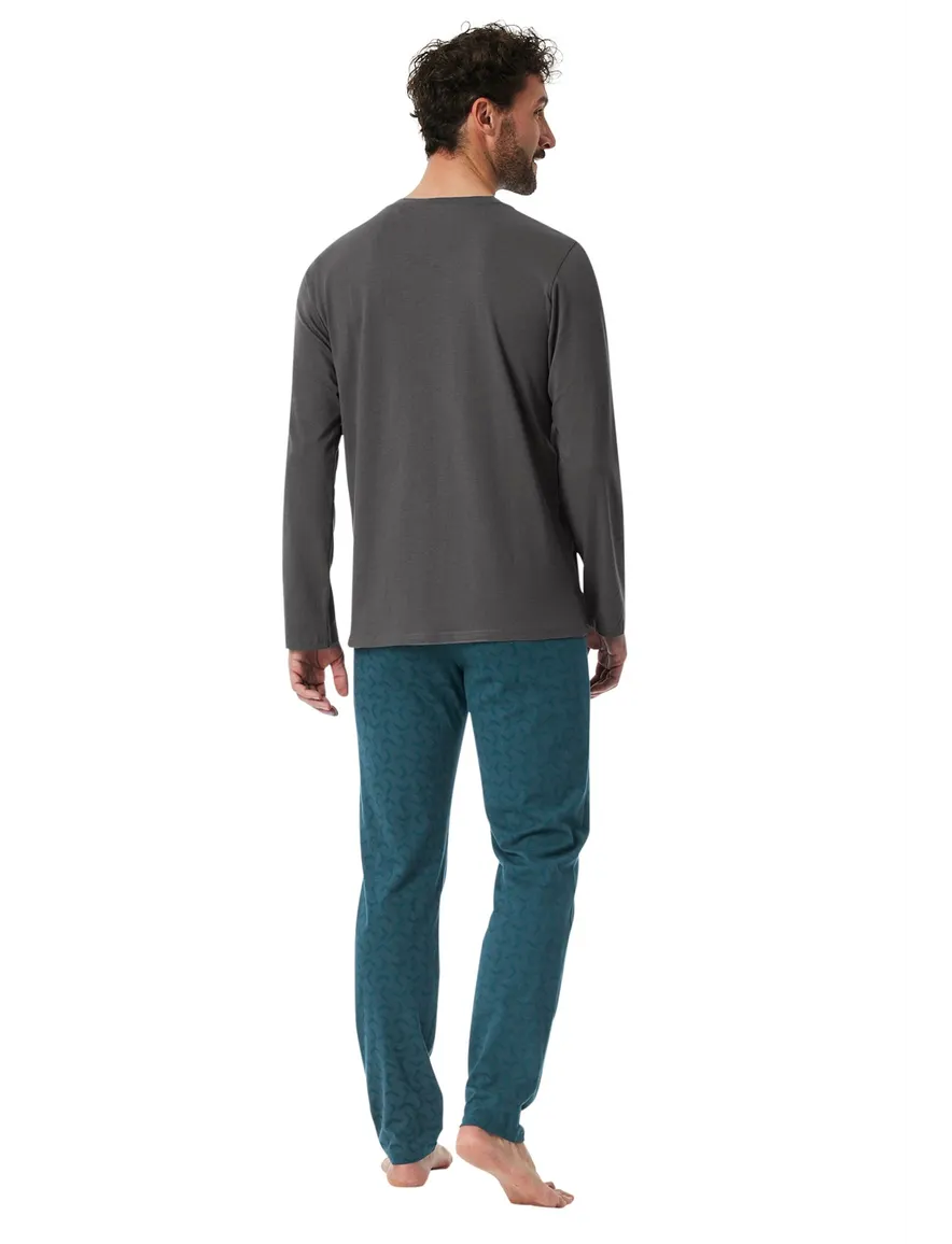 Schiesser pyjama antraciet blauw met print