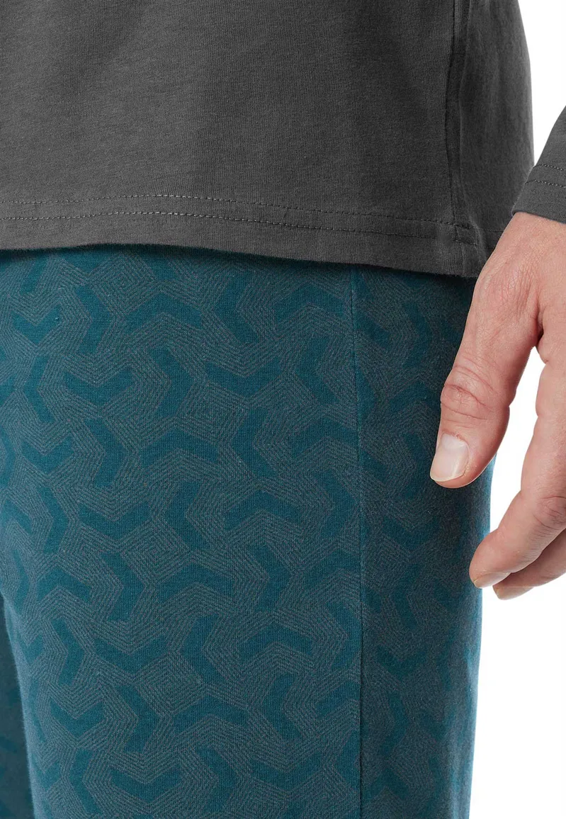 Schiesser pyjama antraciet blauw met print