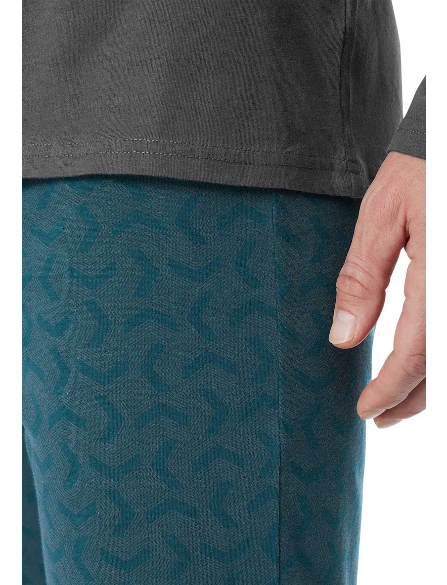 Schiesser pyjama antraciet blauw met print