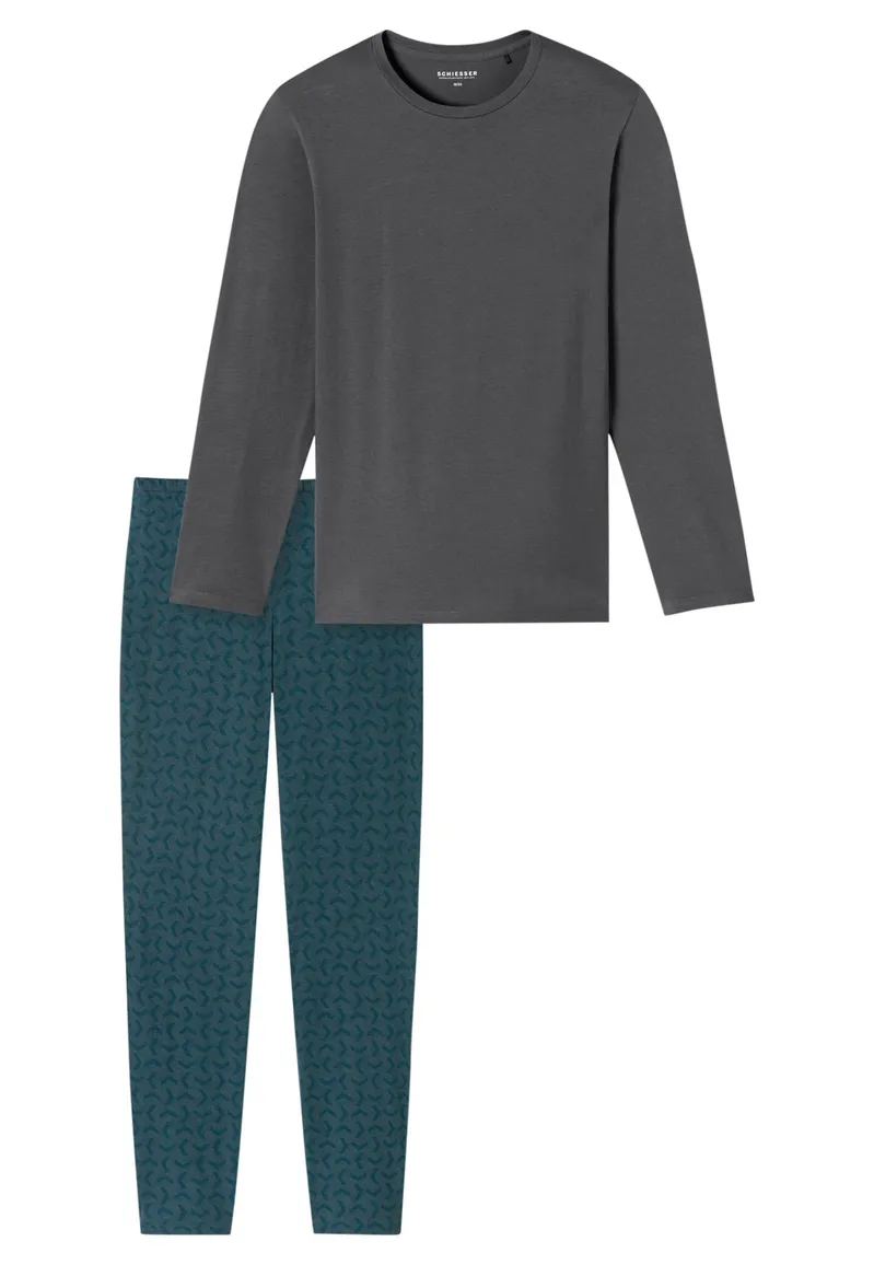 Schiesser pyjama antraciet blauw met print