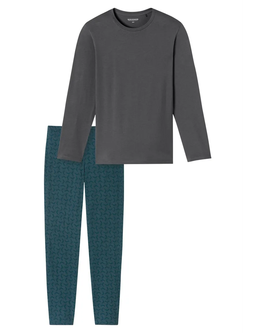 Schiesser pyjama antraciet blauw met print