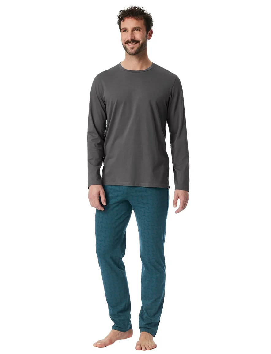 Schiesser pyjama antraciet blauw met print