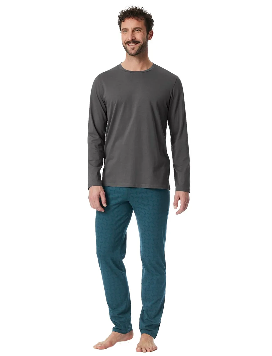 Schiesser pyjama antraciet blauw met print