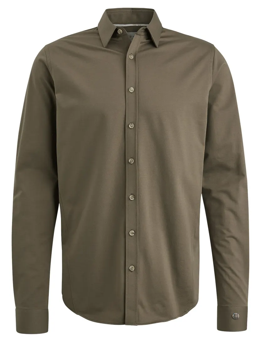 Cast Iron overhemd groen effen semi-wide jersey