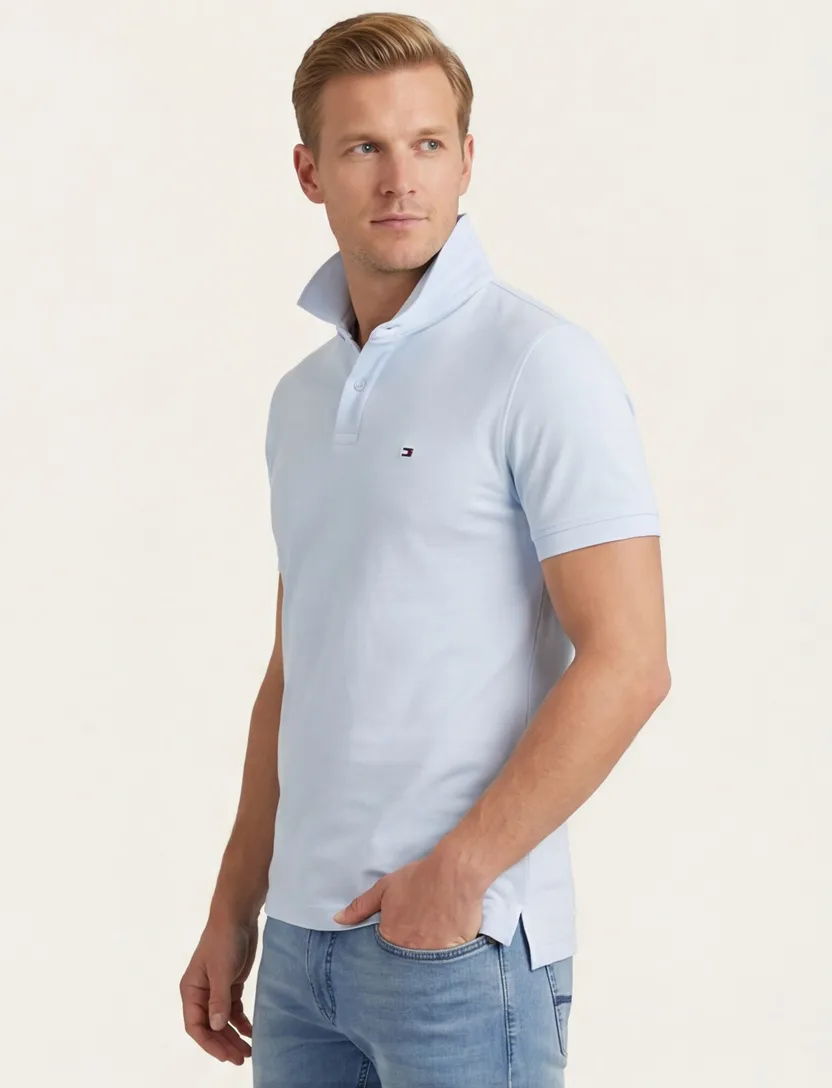 poloshirt korte mouw Tommy Hilfiger lichtblauw