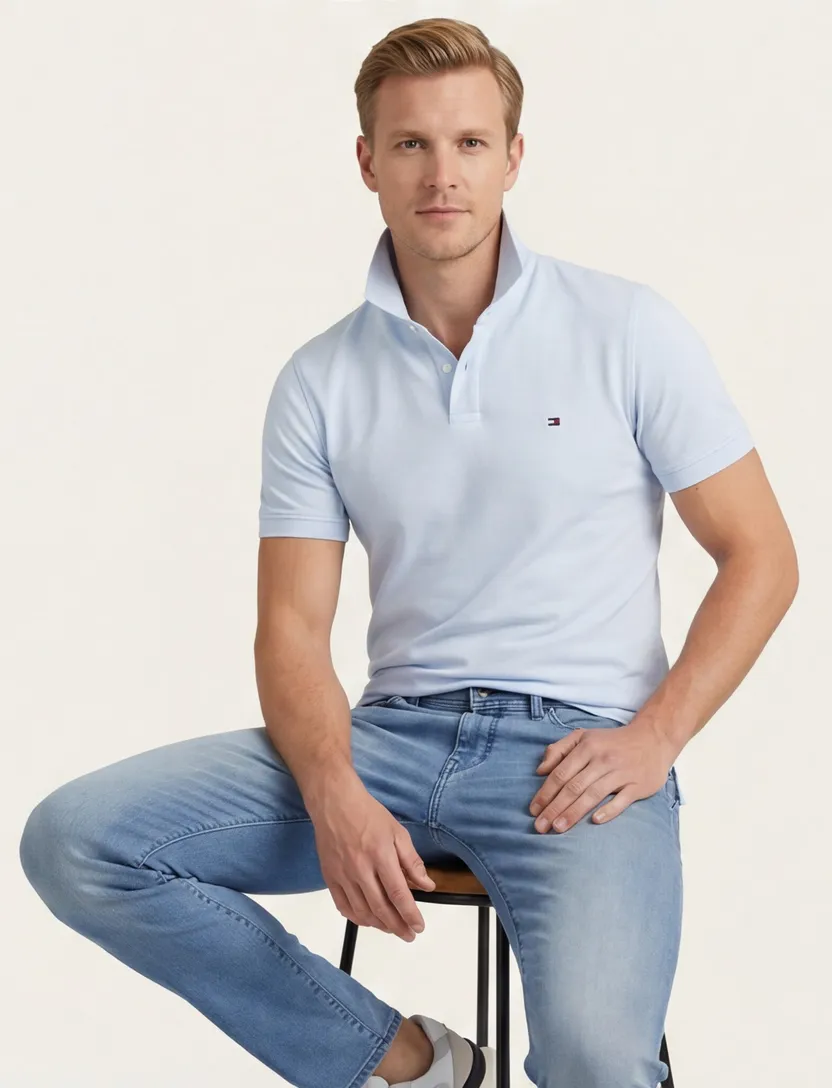 poloshirt korte mouw Tommy Hilfiger lichtblauw