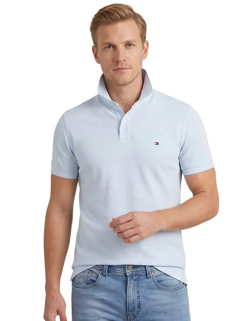 poloshirt korte mouw Tommy Hilfiger lichtblauw