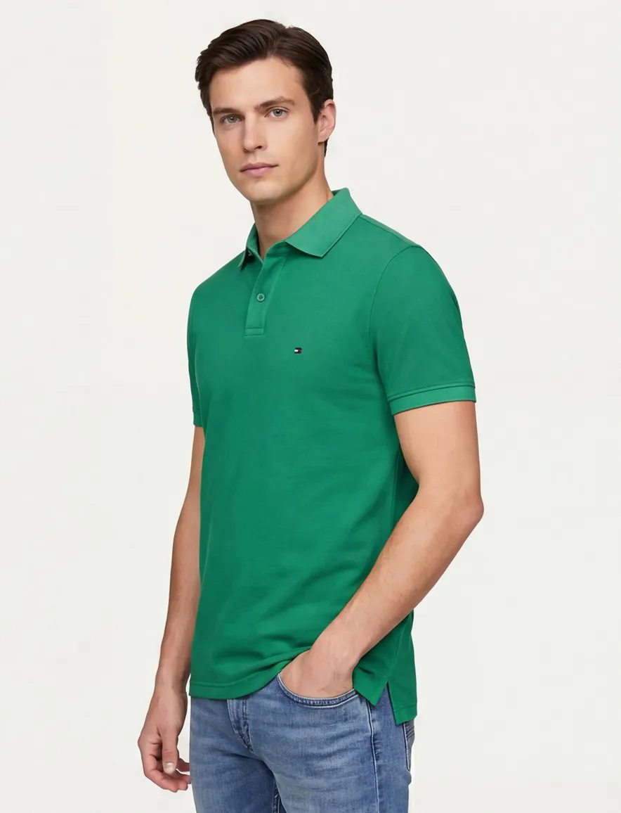 Tommy Hilfiger polo groen effen normale fit pique