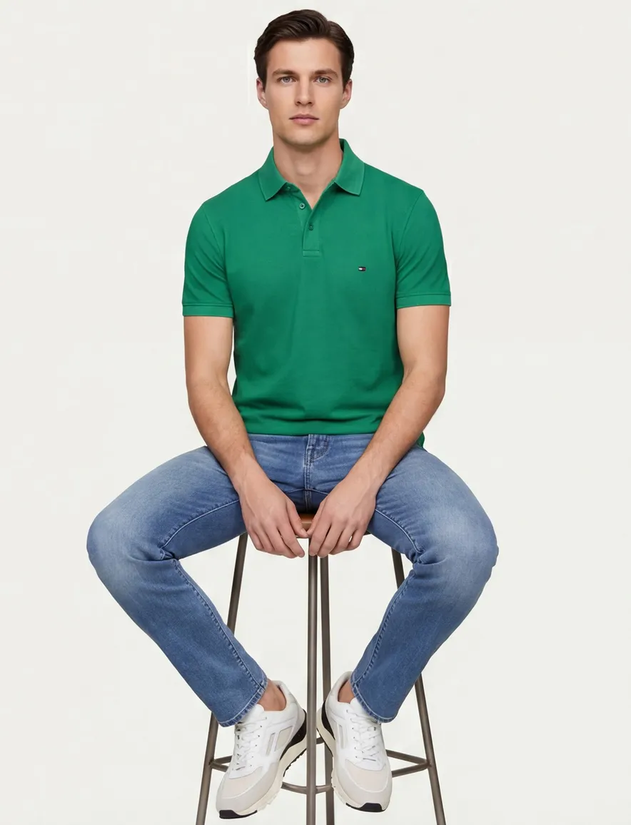 Tommy Hilfiger polo groen effen normale fit pique
