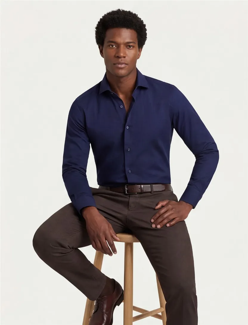 Eterna overhemd lange mouwen donkerblauw slim fit