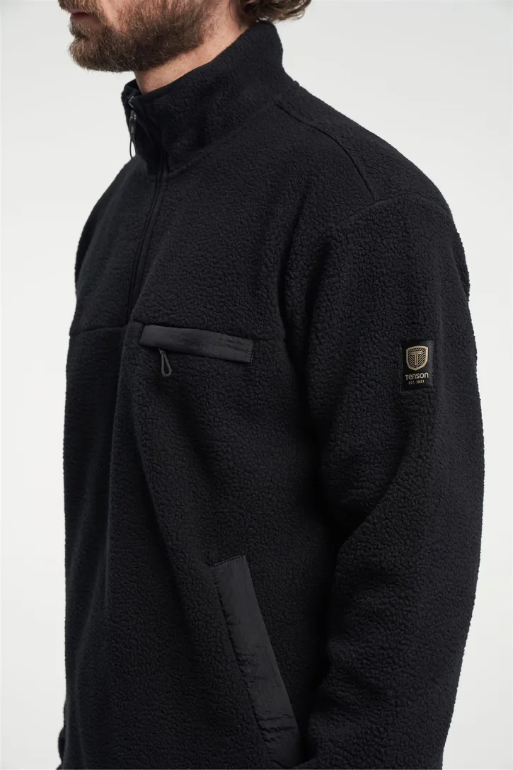 sweater Tenson fleece half zip effen zwart