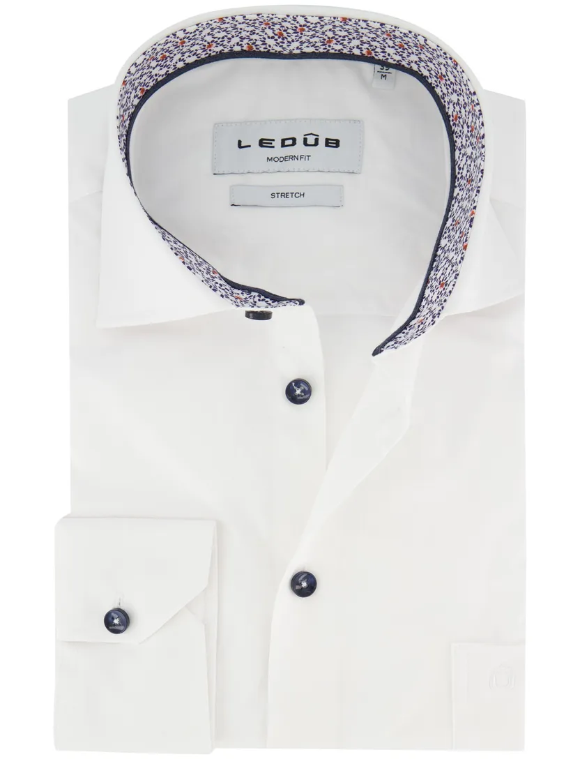 Overhemd stretch Ledub wit Modern Fit mouwlengte 7
