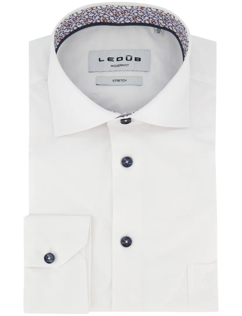 Overhemd stretch Ledub wit Modern Fit mouwlengte 7