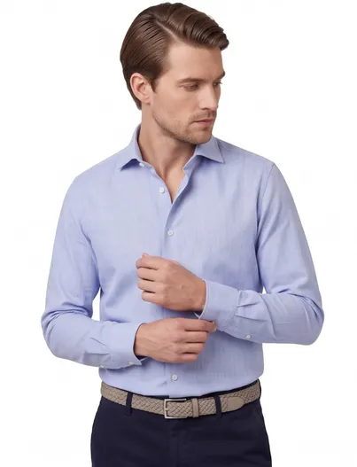 Ledub Ledub overhemd Modern Fit lichtblauw katoen mouwlengte 7