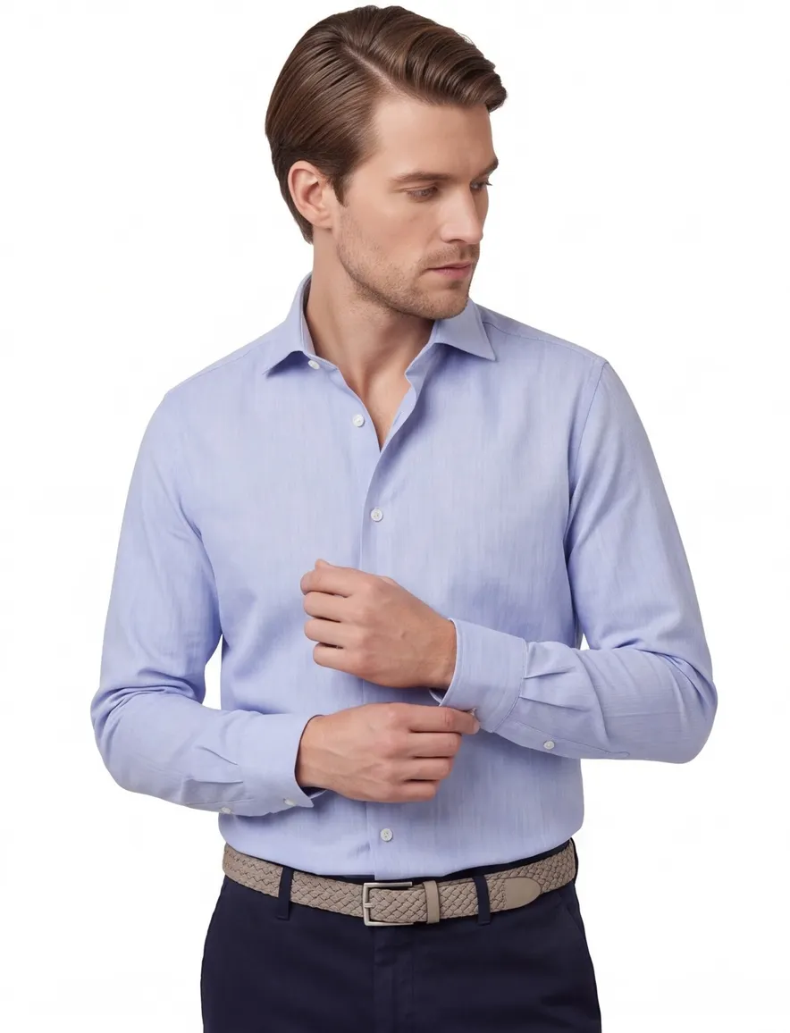 Ledub overhemd Modern Fit lichtblauw katoen mouwlengte 7