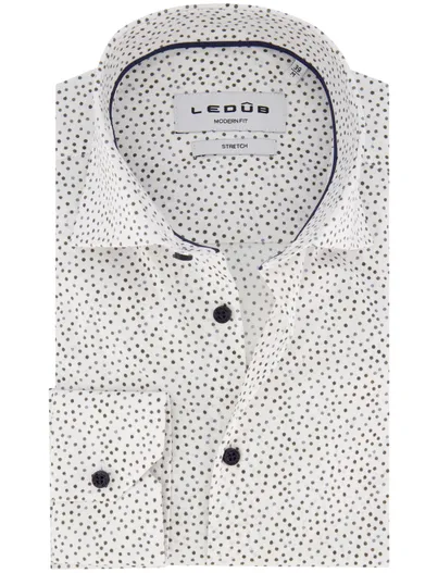 Ledub Ledub overhemd wit mouwlengte 7 Modern Fit geprint