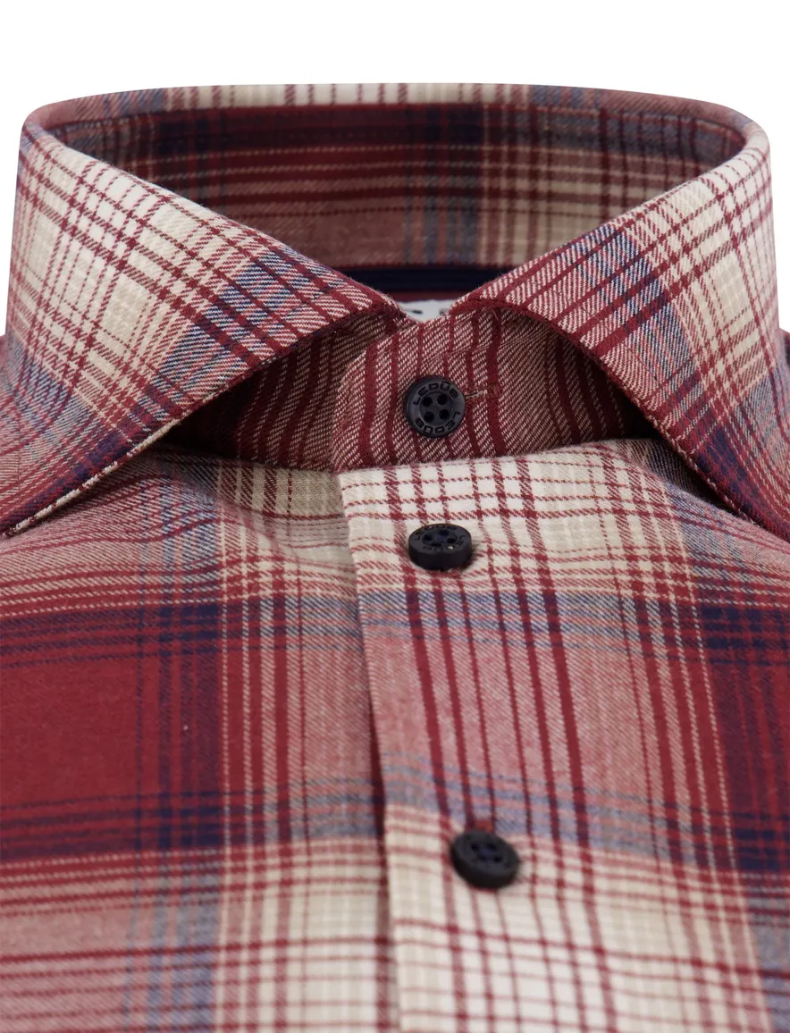 Ledub overhemd rood geruit Modern Fit flanel borstzak