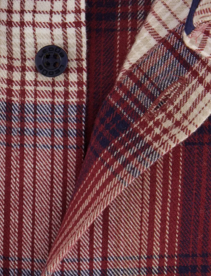Ledub overhemd rood geruit Modern Fit flanel borstzak