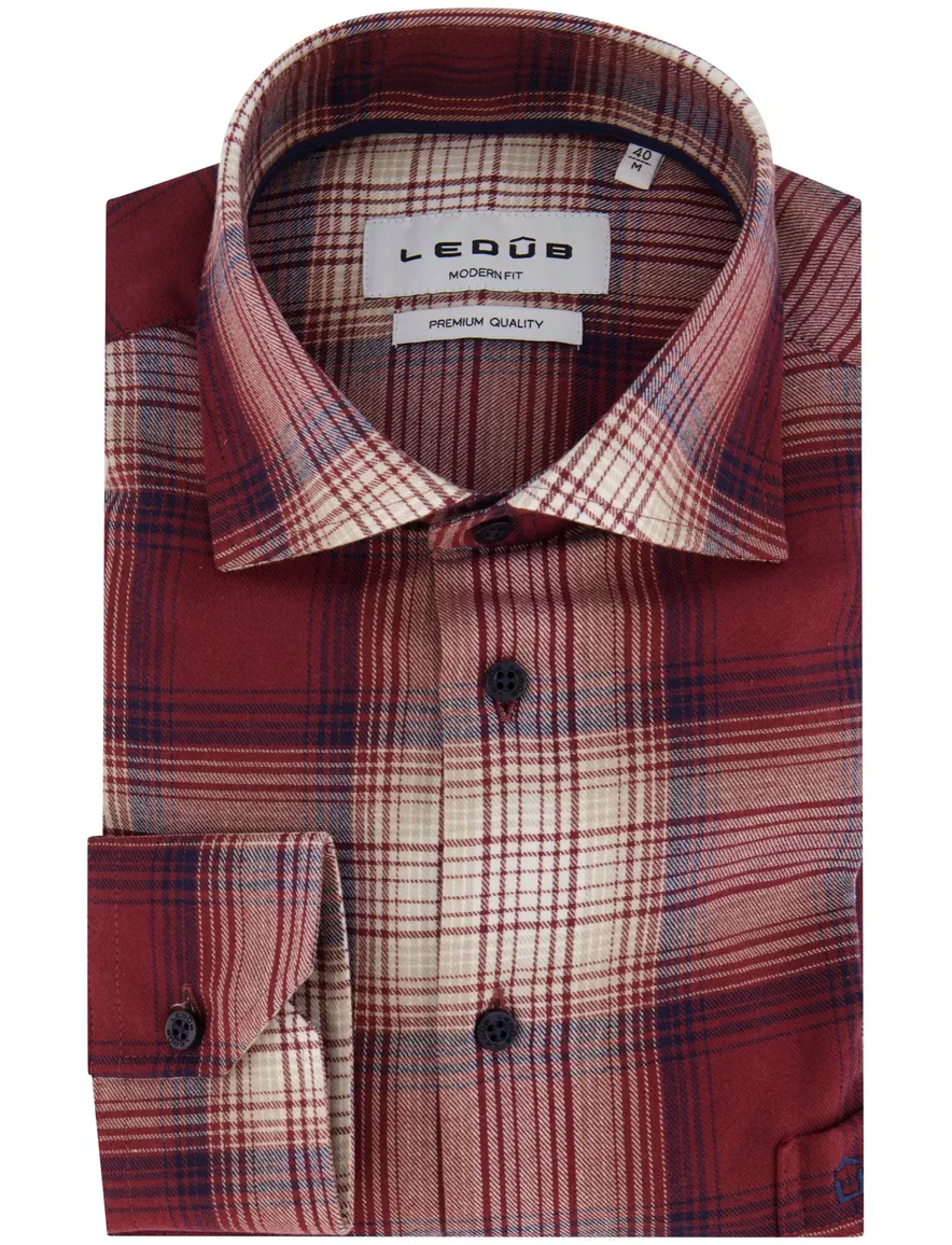 Ledub Modern fit overhemd rood geruit