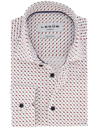 Ledub Ledub overhemd wit geprint Modern Fit wide spread boord