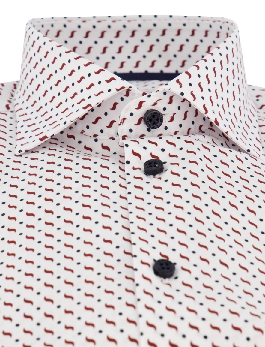 Ledub overhemd wit geprint Modern Fit wide spread boord