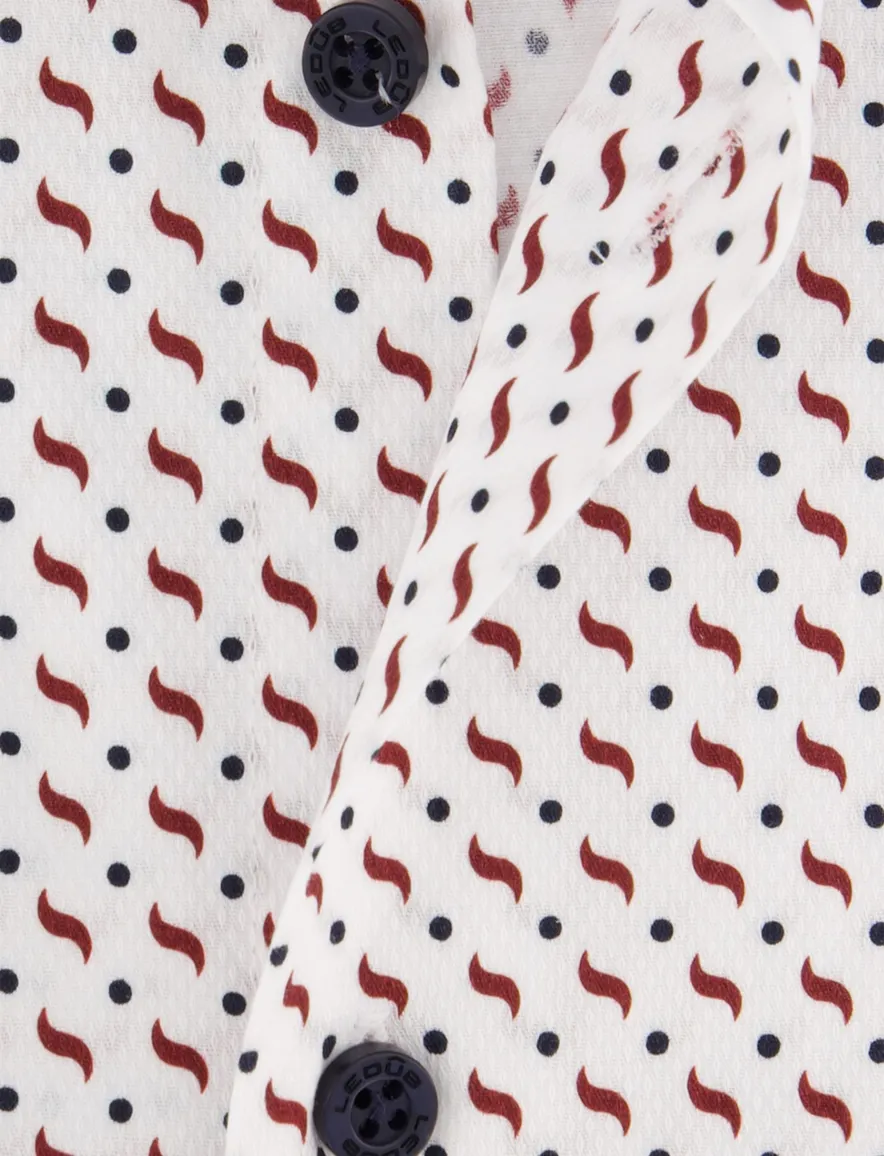 Ledub overhemd wit geprint Modern Fit wide spread boord