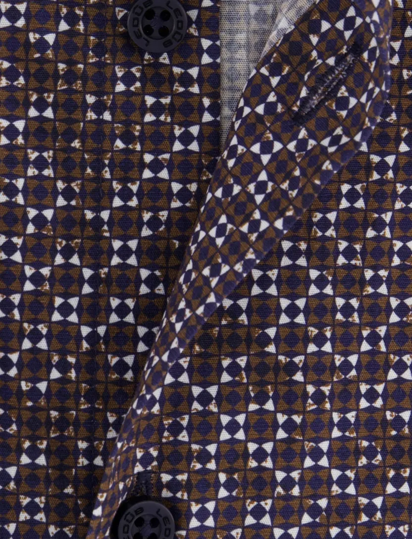Ledub overhemd bruin geprint Modern Fit 100% katoen