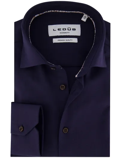 Ledub Ledub zakelijk overhemd donkerblauw effen Modern Fit