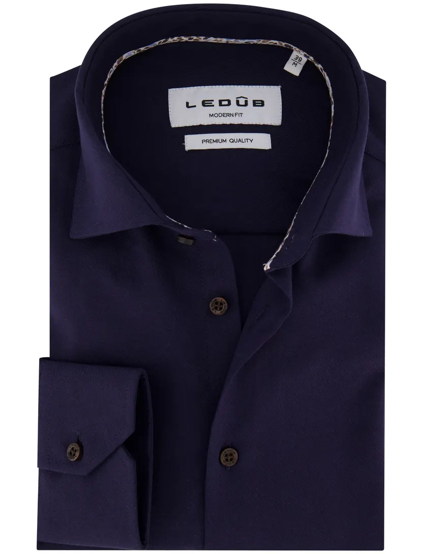 Ledub zakelijk overhemd donkerblauw effen Modern Fit