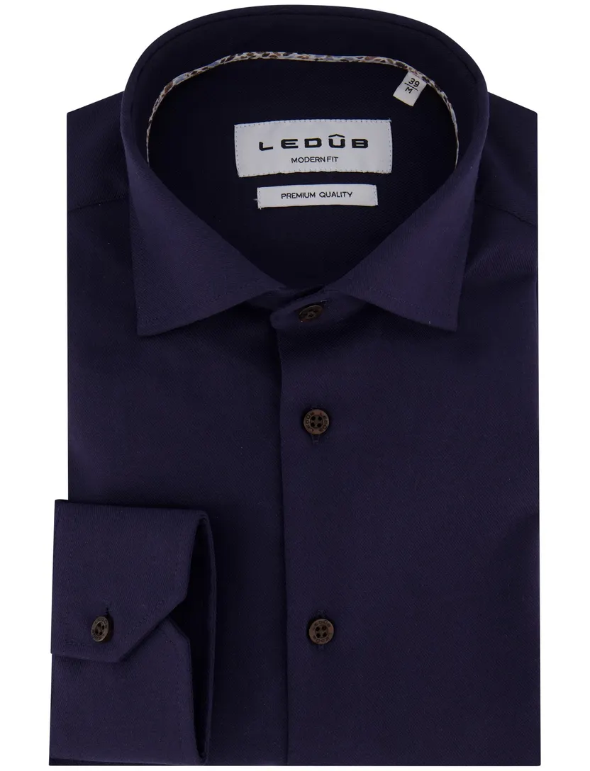 Ledub zakelijk overhemd donkerblauw effen Modern Fit