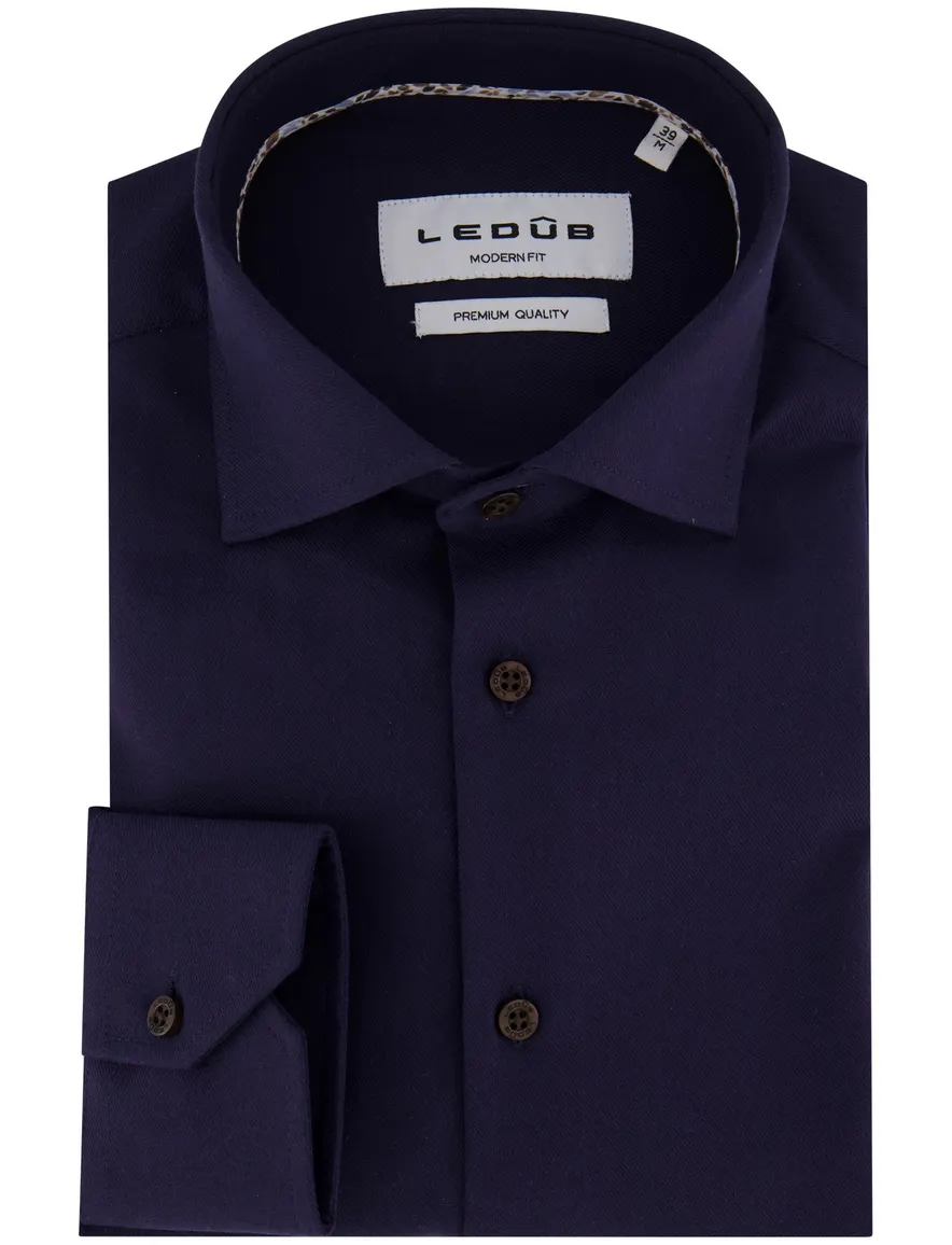 Ledub zakelijk overhemd donkerblauw effen Modern Fit